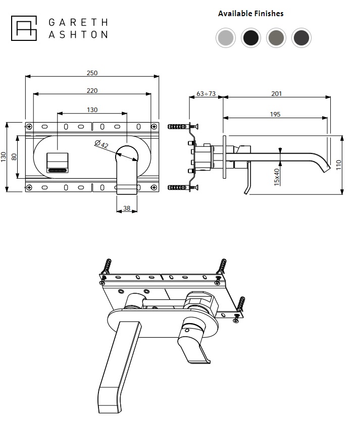 Benton's Finer Bathrooms Abey Gareth Ashton Stile Wall Basin Mixer and Spout Set